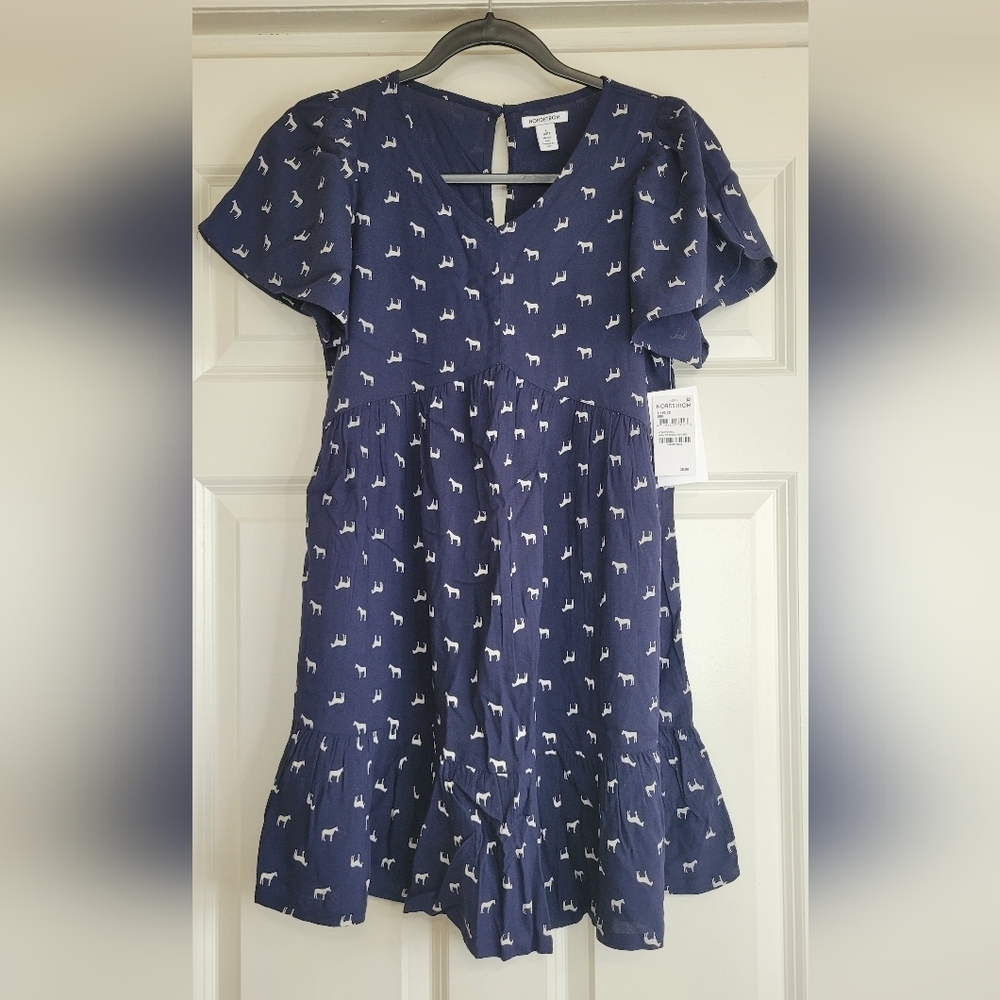 Nordstrom Navy & White Horse Print Dress - Size L (10/12)